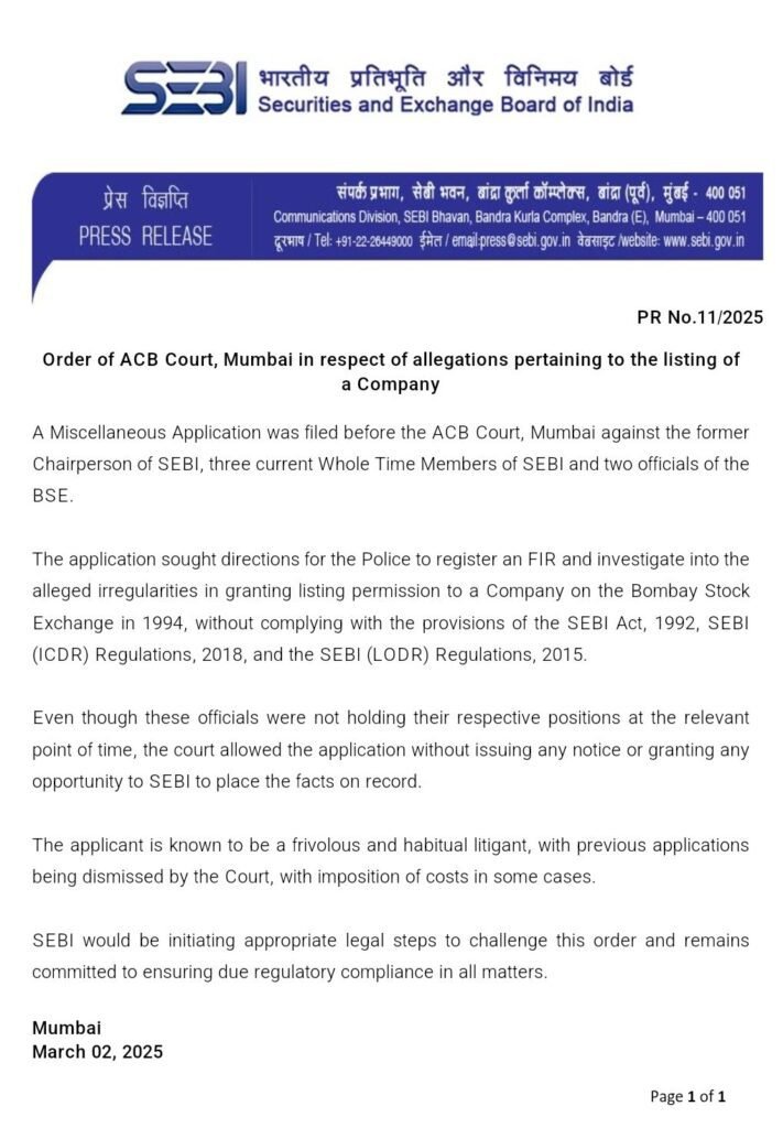 Mumbai Court Orders FIR Against Former SEBI Chief Madhabi Puri Buch and Five Others Over Alleged Market Fraud