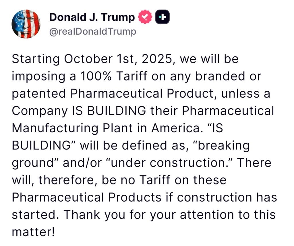 Trump Announces New Tariffs: 100% on Branded Pharma, 50% on Kitchen Cabinets, 30% on Upholstered Furniture & 25% on Heavy Trucks from Oct 1, 2025
