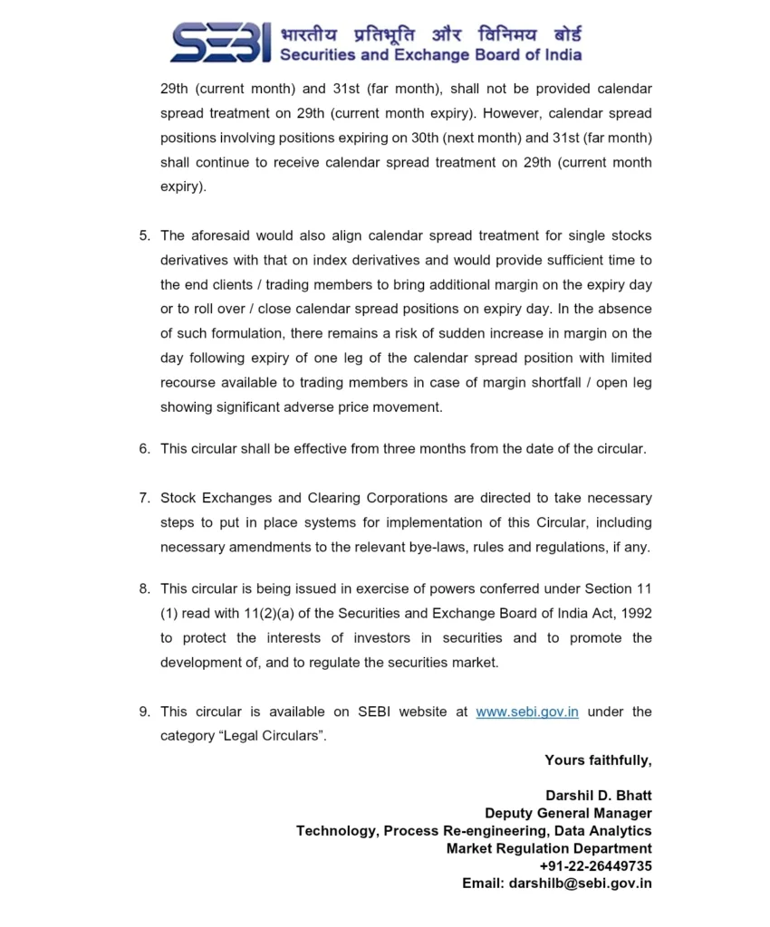 SEBI Removes Calendar Spread Margin Benefit on Expiry Day for Single Stock Derivatives
