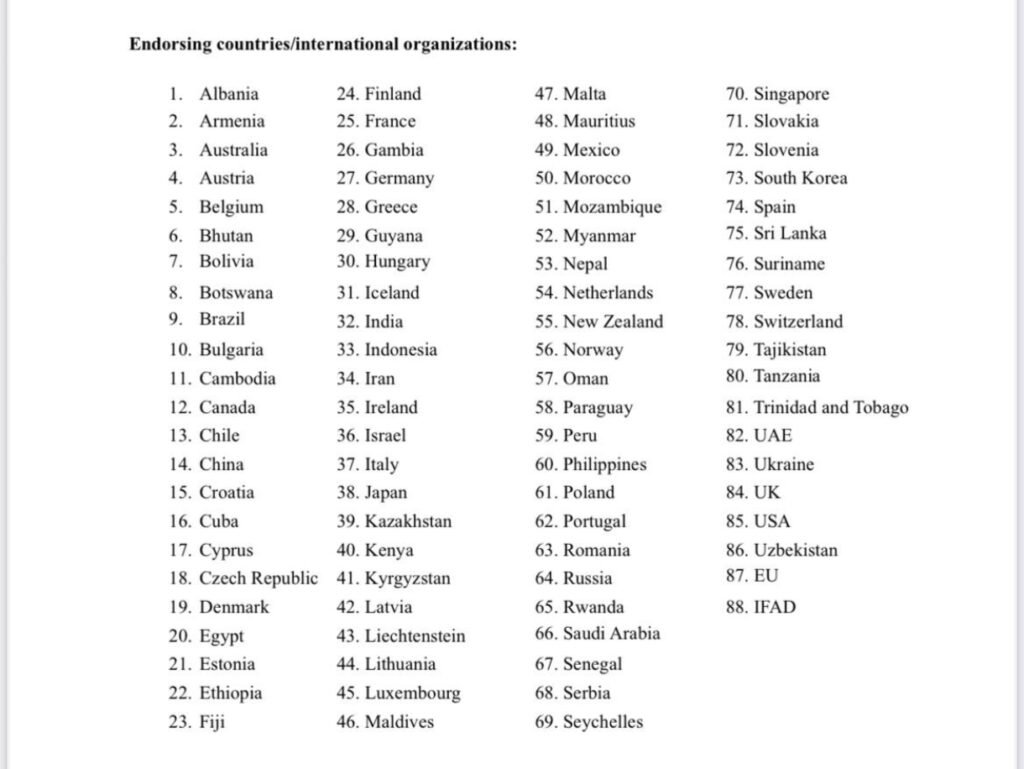 List of endorsing countries and organizations
