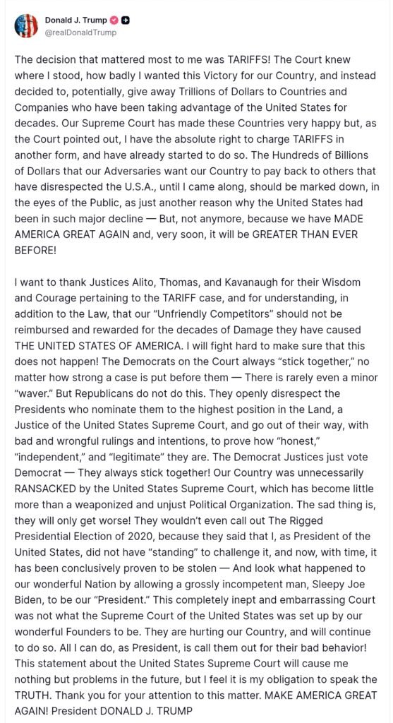 Trump post on Truth Social 